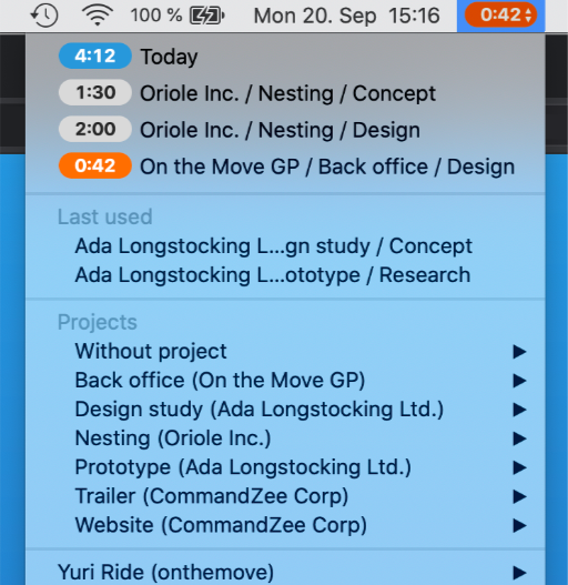 mite.nano - time tracking on your Mac