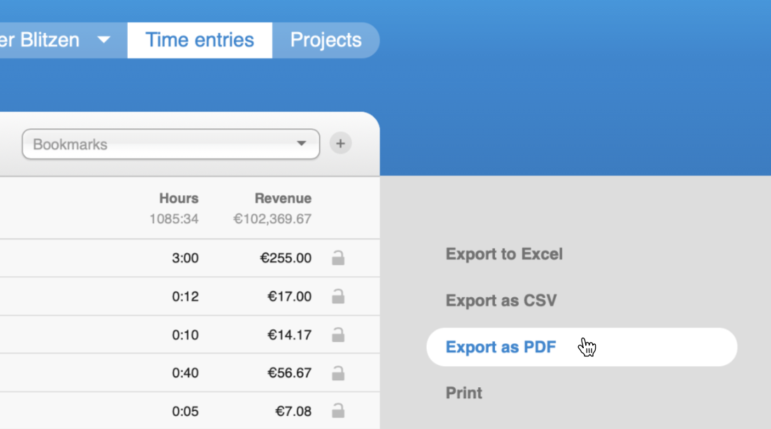 Export time entries as PDF
