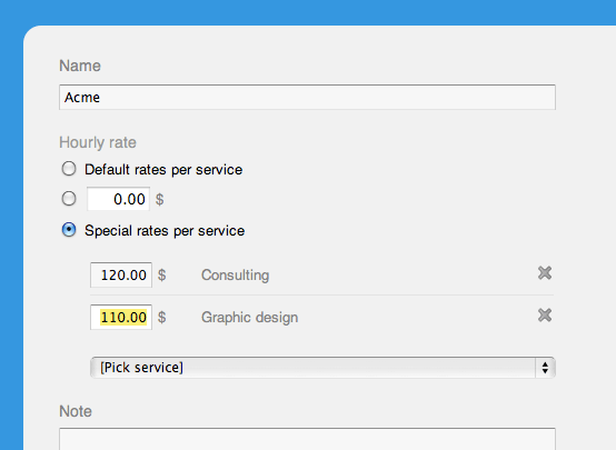 Customer-specific hourly rates per service