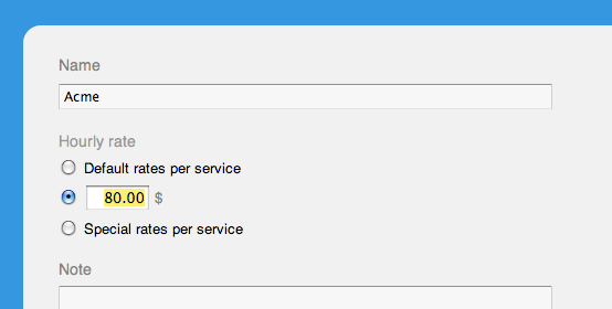 Hourly rate of a customer