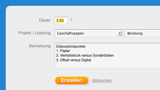 Einen neuen Zeiteintrag erfassen