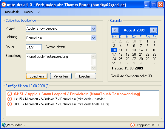 mite.desk, ein Zeiterfassungs-Client für Windows-Nutzer