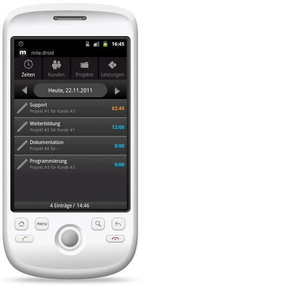 mite.droid: Zeiterfassung mit mite auf dem Android-Smartphone