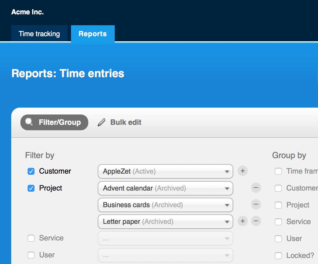 Reports - Time entries: multiple filters