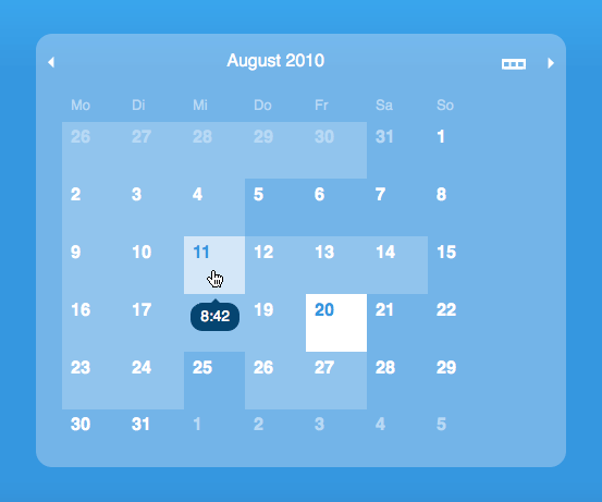 Monatskalender: Bessere Unterscheidung von Tagen mit Stunden von Tagen ohne, Stundenanzahl per Mouseover