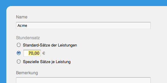 Stundensatz eines Kunden