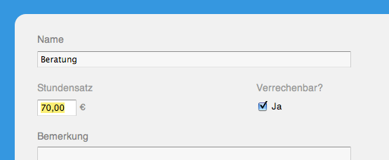 Stundensatz einer Leistung