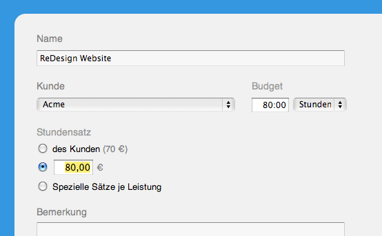 Stundensatz eines Projekts