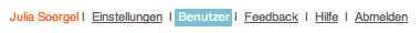 Benennung des Menüpunktes mit Benutzer, Position rechts neben Einstellungen