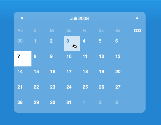 Kalender in ausgeklapptem Modus