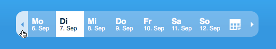 Weekly calendar with arrows to fast forward/backward to the next/last week