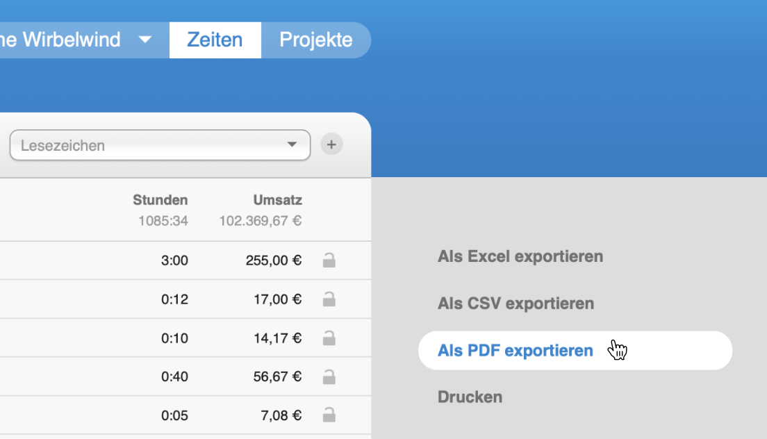 Zeiteinträge als PDF exportieren