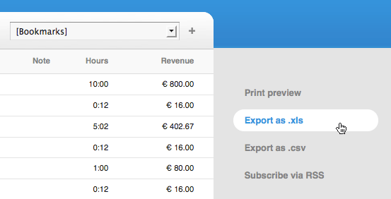 Export to Excel file, CSV or RSS